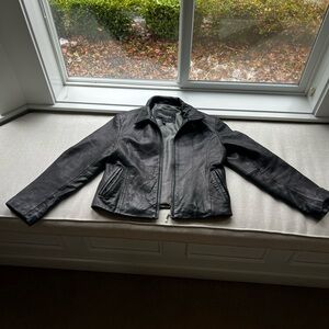 Dimension New York leather vintage black bomber coat medium